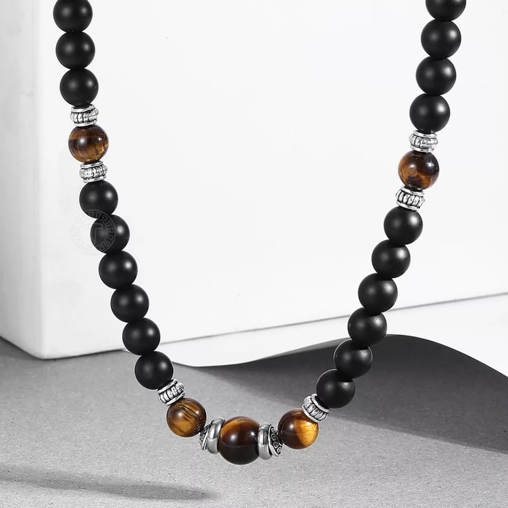Natural tiger eye and black Stone beaded necklace… - Picture 5 of 5
